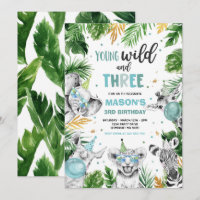 Junge Wildtiere und drei Safari-Jungtiere Party