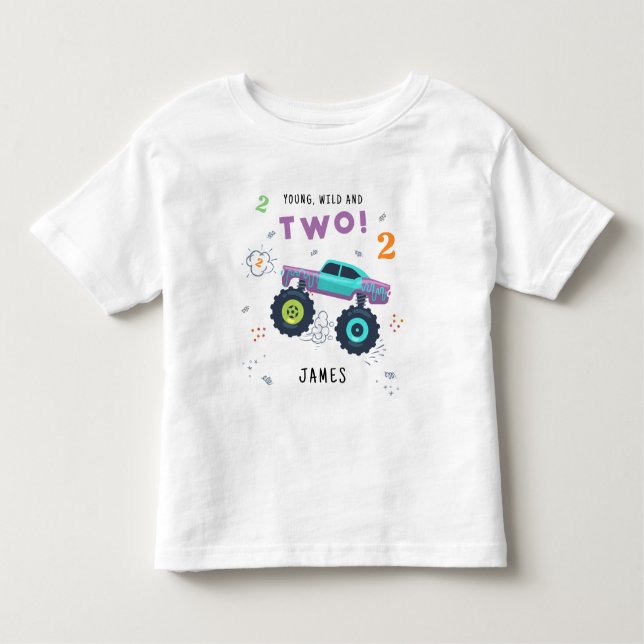Junge Wildtiere und zwei Kinder-Monsterwagen zum z Kleinkind T-shirt (Vorderseite)