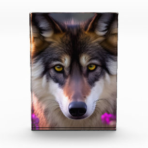 Junge Wolfe in fuchsienrosa Blume Fotoblock