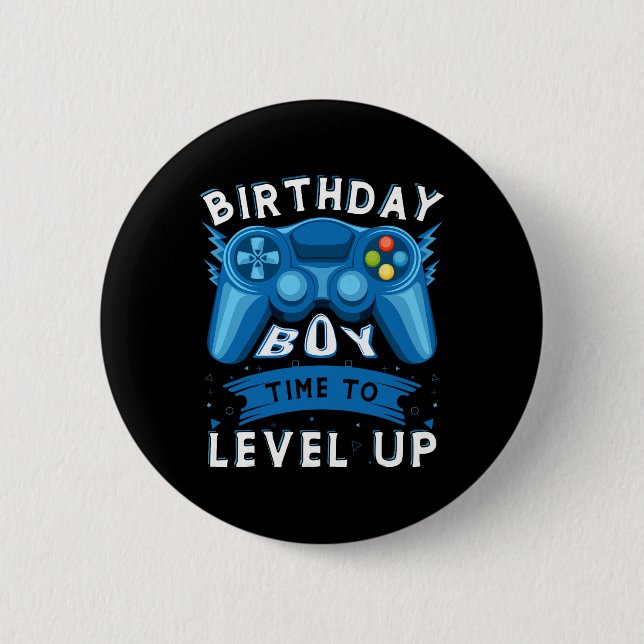 Junge Zeit zum Levelaufstieg Videospiel Geburtstag Button (Vorderseite)
