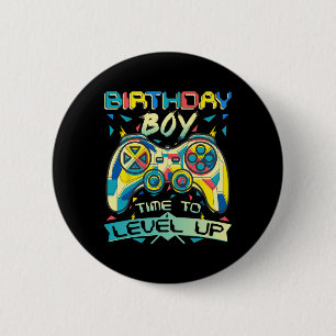 Junge Zeit zum Levelaufstieg Videospiel Geburtstag Button