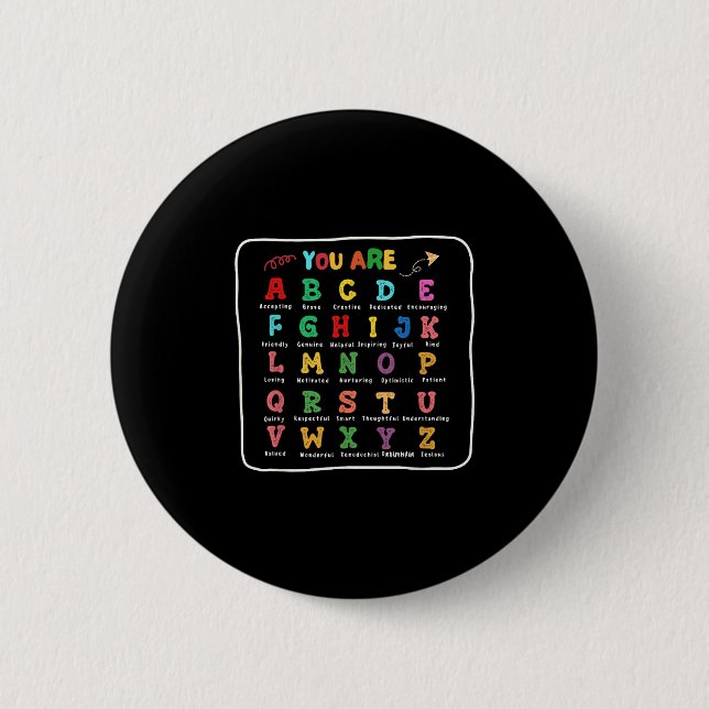 Junge Zurück Zur Schule Du Bist Buchstaben Alphabe Button (Vorderseite)