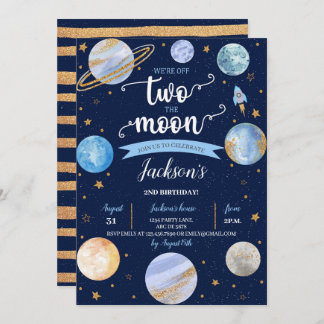 Junge Zwei der Mondraum zum Geburtstag Einladung