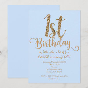 Jungen 1. GEBURTSTAG 1 Blaue und Goldene Party-Ein Einladung