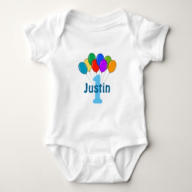 Jungen 1. Geburtstag farbige Ballons Baby Strample Strampler (Vorderseite)