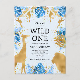 Jungen 1. Geburtstag Party Blue Jungle Safari Einladungspostkarte