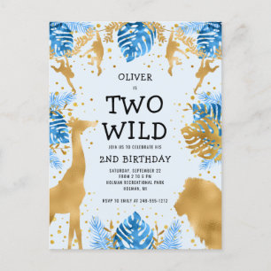 Jungen 2. Geburtstag Party Pale Blue Gold Safari Postkarte