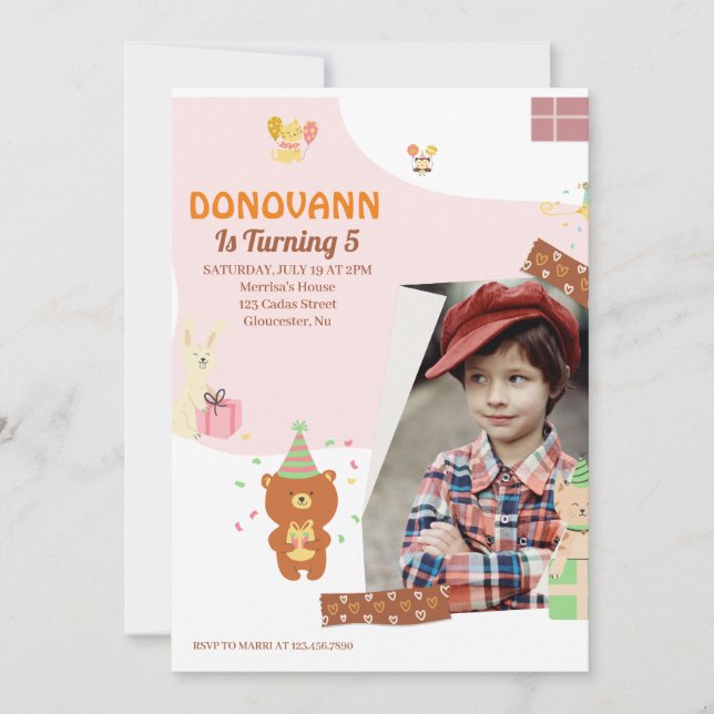 Jungen 5. Geburtstagsparty, Primäre Farbkarten Einladung (Vorderseite)