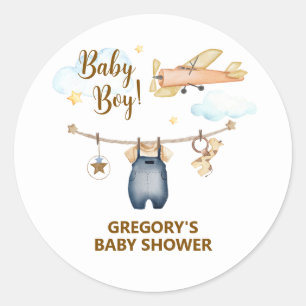 Jungen-Abenteuer-Wäscheleine Flugzeug Himmel Baby- Runder Aufkleber