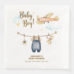 Jungen-Abenteuer-Wäscheleine-Flugzeug-Himmel-Baby- Serviette