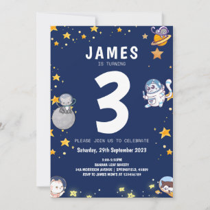 Jungen Astronaut Katze Marine Kinder Geburtstag Einladung