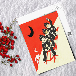 Jungen auf einem Schlitten Winter Szene Postkarte