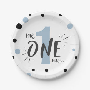 Jungen-Baby-Blau Herr-Onederful Party Paper Plates Pappteller