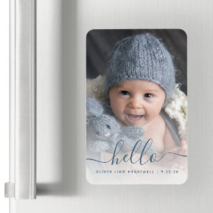 Jungen-Baby-Foto Blau Hallo Geburtsanzeige Magnet