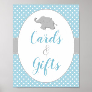 Jungen-Baby-Party Elefant Blau Karten & Geschenke  Poster