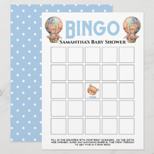 Jungen-Baby-Party-Teddy-Ballon Blau Bingo Einladung