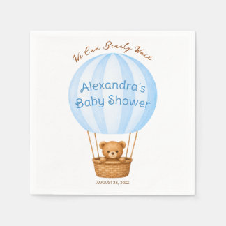 Jungen-Baby-Party-Teddybär in blauem Heißluftballo Serviette