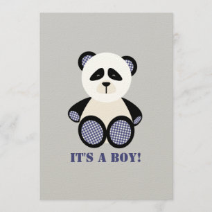 Jungen-Babyparty: Blauer Gingham-Panda Einladung