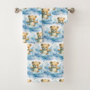 Jungen-Badehandtuch-Set   Blaue Teddybären   Badze Badhandtuch Set