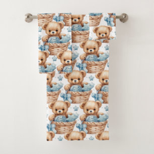 Jungen-Badehandtuch-Set   Blaue Teddybären   Badze Badhandtuch Set