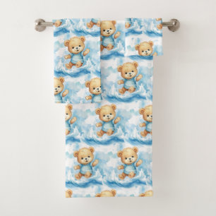 Jungen-Badetuch-Set Blaue Teddybären Badzeit Badhandtuch Set