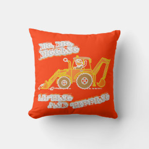 Jungen Bagger orange & gelb Kissen