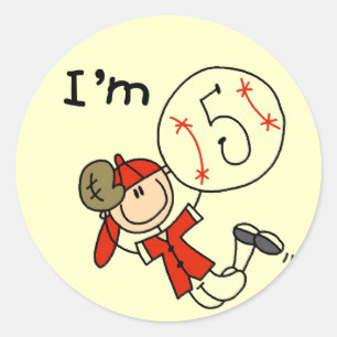 Jungen-Baseball Ich bin 5 T-Shirts und Geschenke Runder Aufkleber