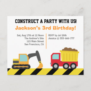 Jungen-Bau-Fahrzeug-Thema-Geburtstags-Party Einladung