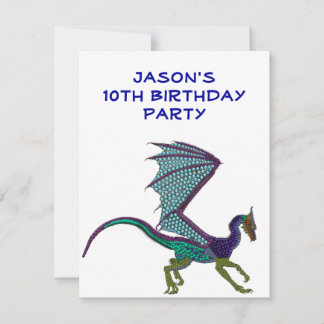 Jungen Birthday Farbperlen Dragon White Einladung