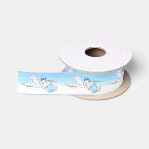 Jungen-Blau-Babyparty der Storch-Aquarellkunst Satinband