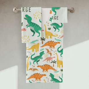 Jungen Blau T-Rex Dschungel Dinosaurier Monogramm Badhandtuch Set