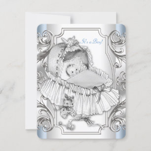 Jungen Blau und Silber Baby Shower Einladung