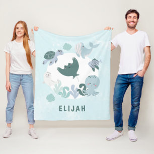 Jungen blau unter dem Meer Tiere Kinder Fleece