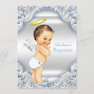 Jungen Blau Weiß Engel Junge Baby Taufe Einladung