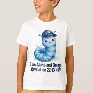 Jungen Blau Wurm-Shirt - Ich bin Alpha und Omega T-Shirt