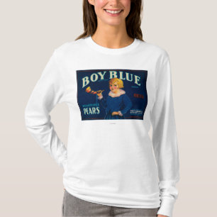 Jungen-blauer Birnen-Kisten-Aufkleber T-Shirt