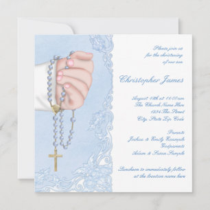 Jungen Blaues Rosenkranz Taufkleid Einladung
