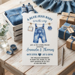 Jungen-Blumenjeans-Baby-Party-Einladung Einladung