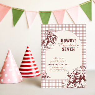 Jungen Brown Karo Cowboy Rodeo 7. Geburtstag Einladung