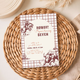 Jungen Brown Karo Cowboy Rodeo 7. Geburtstag Einladung