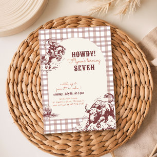 Jungen Brown Karo Cowboy Rodeo 7. Geburtstag Einladung