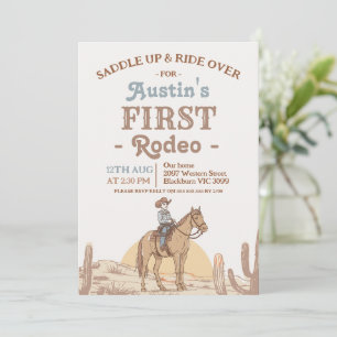 Jungen Brown Western Cowboy Erstes Rodeo 1. Geburt Einladung
