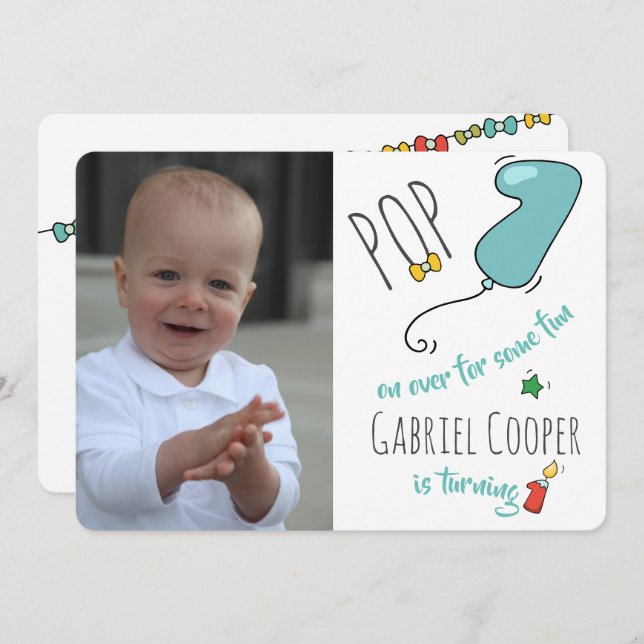 Jungen-bunte Hand gezeichneter erster Einladung (Vorne/Hinten)