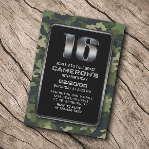 Jungen Camouflage Jagd Armee 16. Geburtstag Einladung