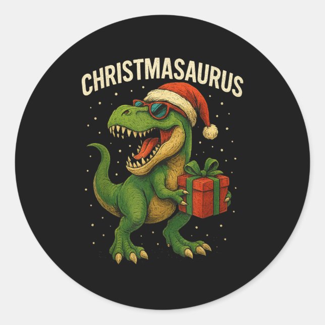 Jungen Christmasaurus Weihnachten Dinosaurier Dino Runder Aufkleber (Vorderseite)