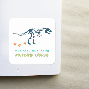Jungen Cool T-Rex Dinosaurier Kinder Buchzeichen Quadratischer Aufkleber