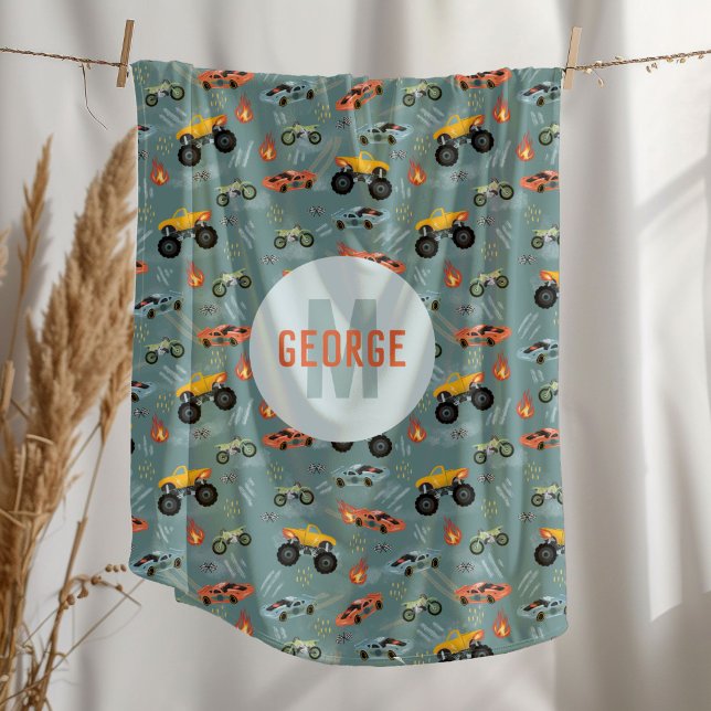 Jungen Coole Hot Racing Car Muster Monogram Kids Fleecedecke (Von Creator hochgeladen)