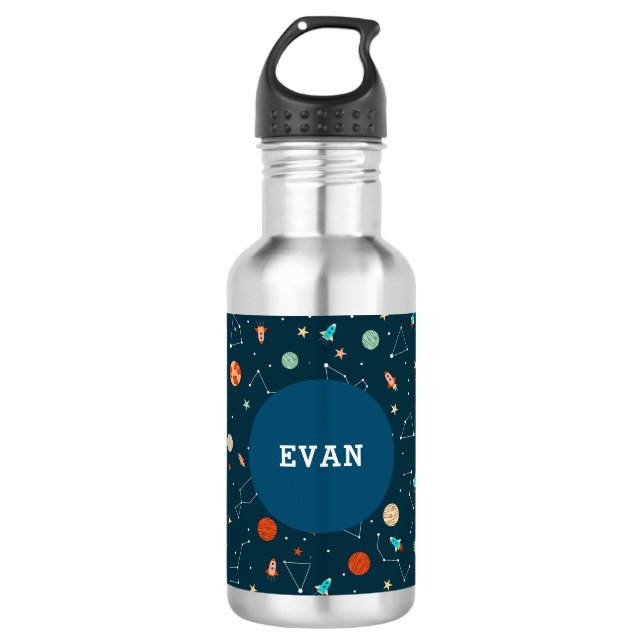 Jungen Coole Weltraumplaneten Raketen Personalisie Edelstahlflasche (Vorderseite)