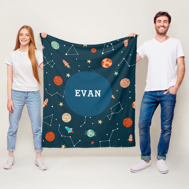 Jungen Coole Weltraumplaneten Raketen Personalisie Fleecedecke (Beispiel)
