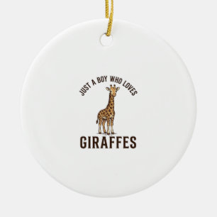 Jungen, der Giraffen liebt Vintage-Stich-Shirt_1 Keramik Ornament